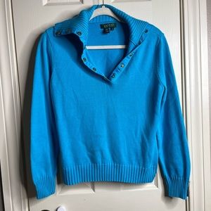 Lauren Ralph Lauren Women Pullover Button Turtleneck Sweater Blue Size Medium